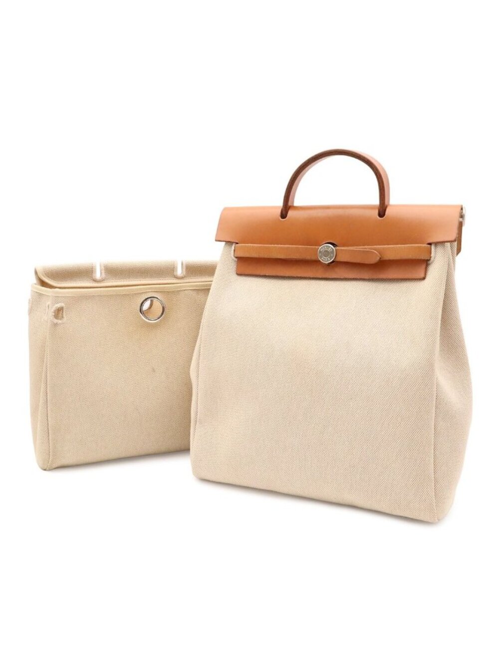 Hermes Herbag Sac a Dos PM Handbag 2-Way Backpack Toile H Natural Light Brown